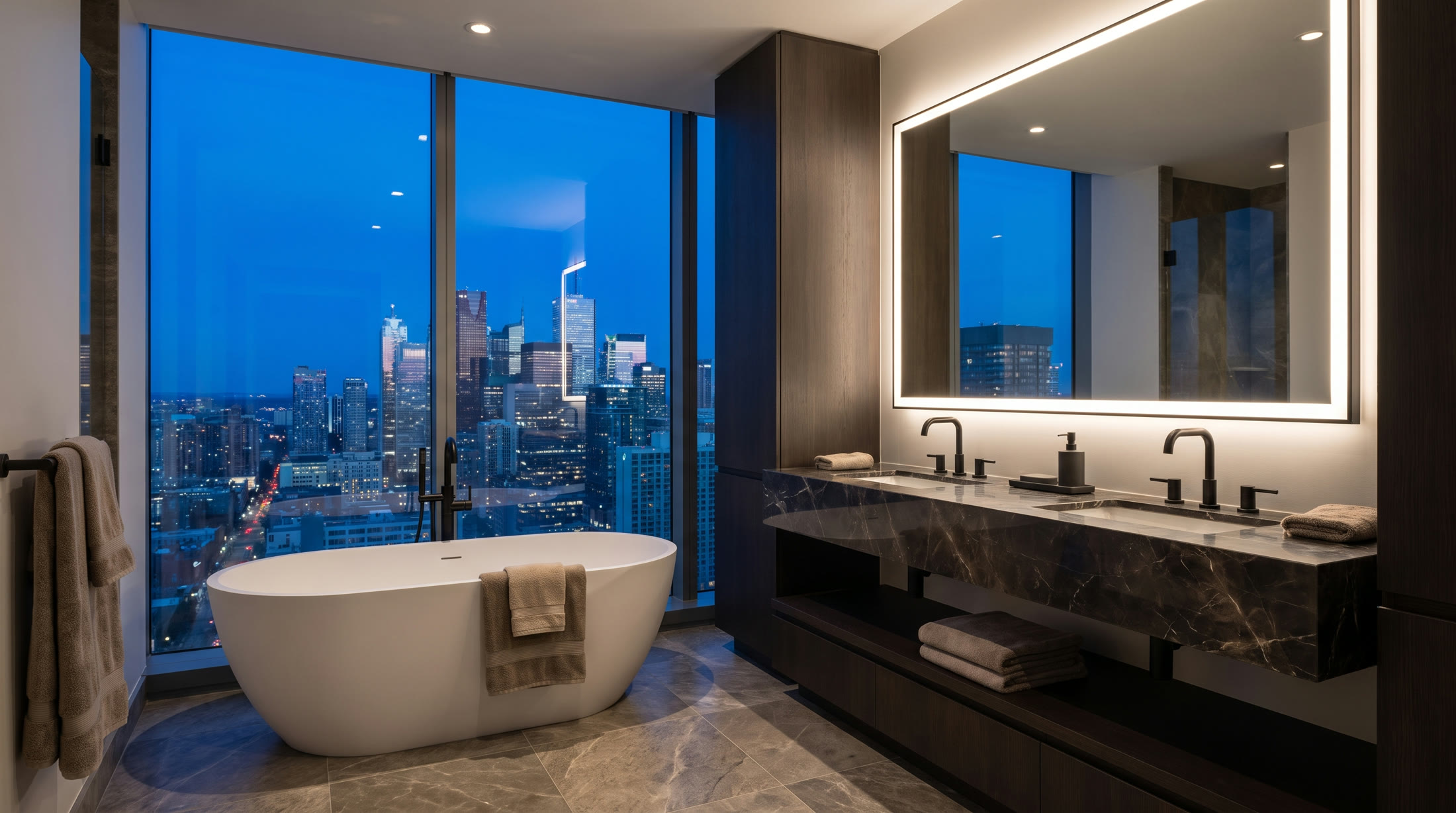 Stone and glass spa bathroom